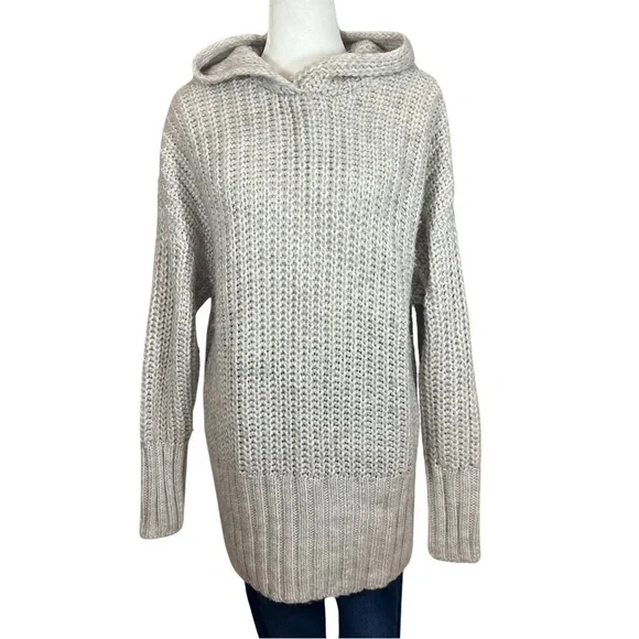 H&M Alpaca Wool Blend Chunky Knit Hooded Tunic Pullover Sweater Beige Medium - Picture 15 of 15